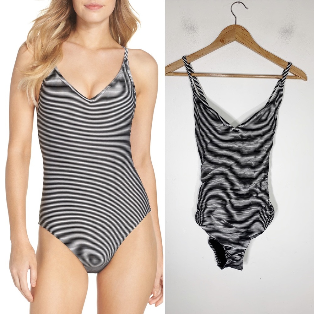 CHELSEA28 striped Retro one piece bathing suit